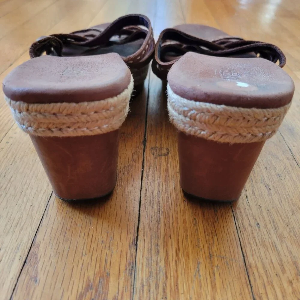 UGG 11 Brown Leather Espadrille Wedge‎ Sandals Open Toe 1000479 ADDYSON